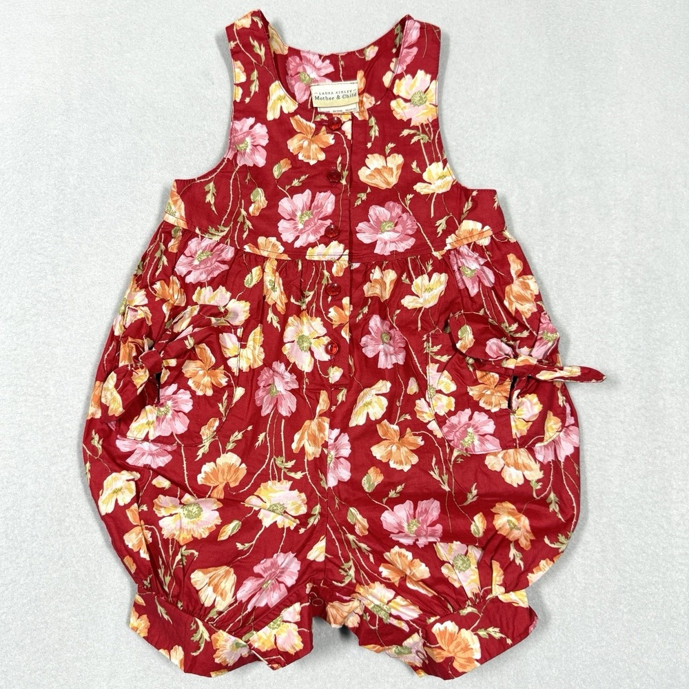 Vintage Laura Ashley Mother and Child Bubble Romper 6 Months Cottage Floral Bows